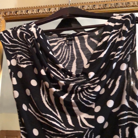NWOT RAFAELLA BLACK/WHITE PRINT COWL NECK BLOUSE - Picture 2 of 7